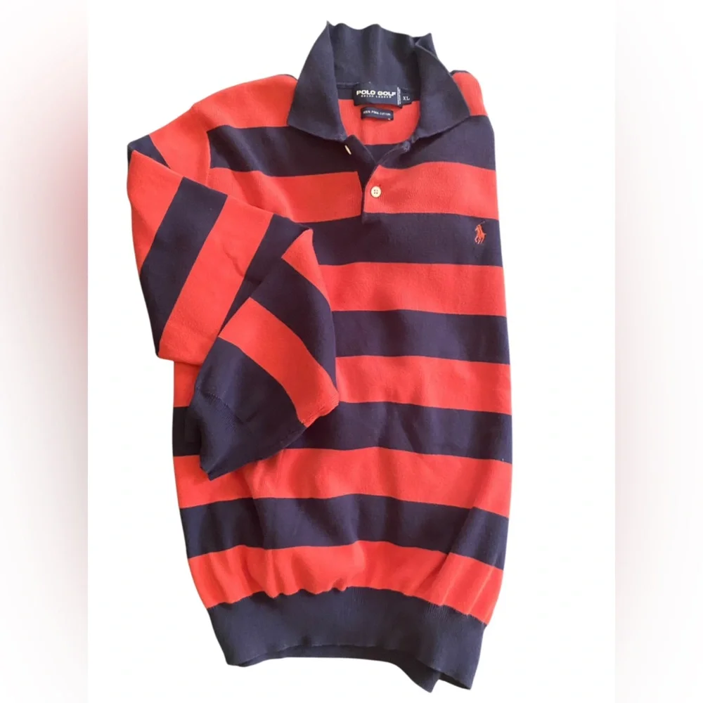 VTG PIMA Cotton Polo Ralph Lauren Golf Striped Collared Sweater 2XL